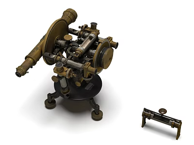 Vintage Brass Mechanical Industrial Equipment Surveying Instrument With Tripod Base And Accessory 3d model