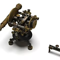 Vintage Brass Mechanical Industrial Equipment Surveying Instrument With Tripod Base And Accessory