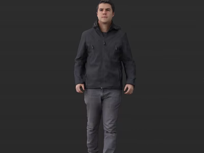 Man Standing In Black Background Wearing Dark Jacket And Gray Pants 3d model