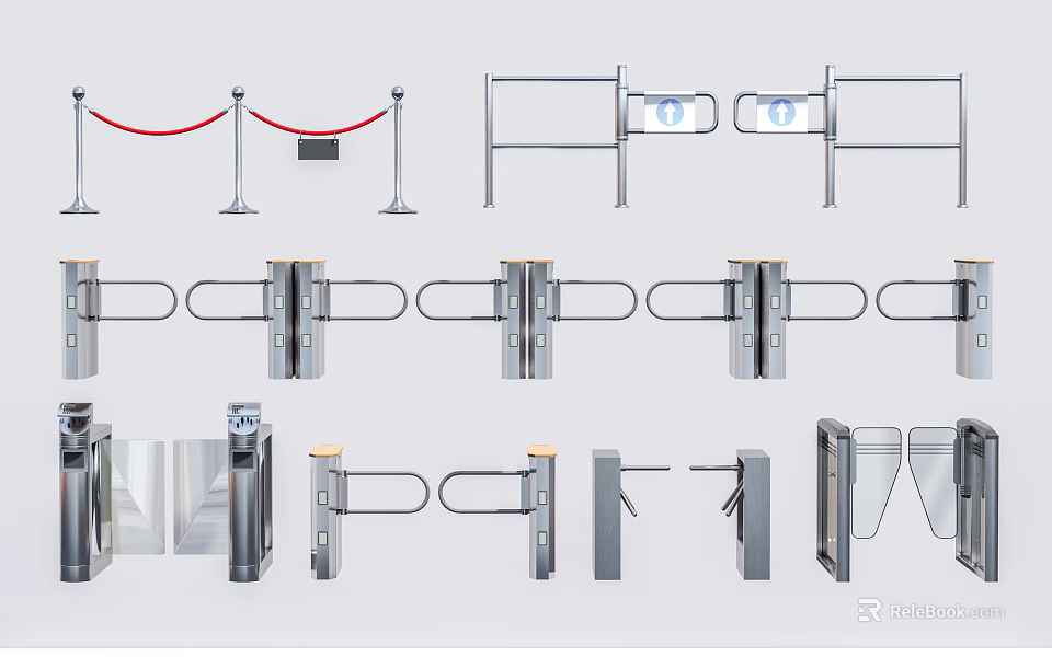 Public Facilities Including Various Turnstiles Security Barriers And Access Control Gates 3d model 