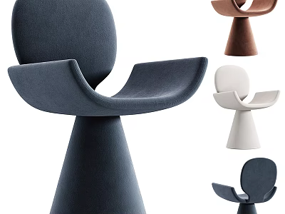 Stylish Modern Leisure Chair With Curved Design And Unique Base In Blue Brown White 3d model