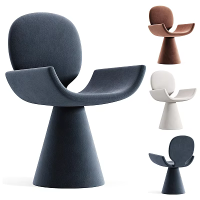 Stylish Modern Leisure Chair With Curved Design And Unique Base In Blue Brown White 3d model
