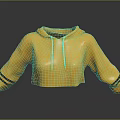 Yellow Cropped Hoodie with Drawstrings and Black Striped Cuffs Fashionable Design