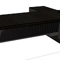 Modern Sleek Desk With Dark Wooden Top And Curved Metal Frame Design