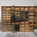 Modern Glass Door Wardrobe With Gold Frame And Multiple Storage Compartments