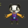 Cute Cartoon Panda Doll With Orange Arms Purple Outfit And Open Arms