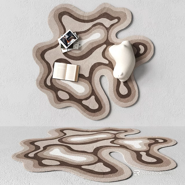 Abstract Shaped Area Rugs With Books And Decor On Light Background 3d model