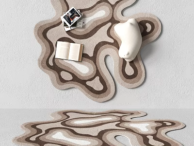 Abstract Shaped Area Rugs With Books And Decor On Light Background 3d model