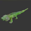 Green Pixel Art Reptile Creature With Block Design And Shiny Green Surface