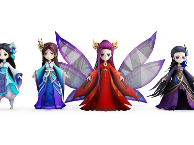 Game And Movie Female Fantasy Characters With Elegant Chinese Style Costumes And Colorful Wings 3d model