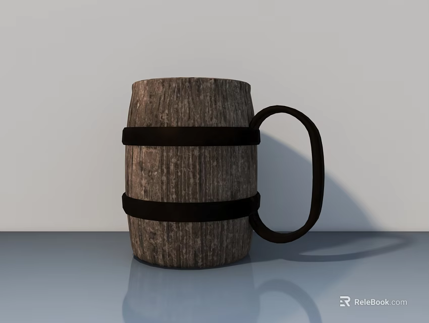 Wooden Barrel Shaped Decorative Ornament Set With Black Bands On Smooth Surface 3d model 