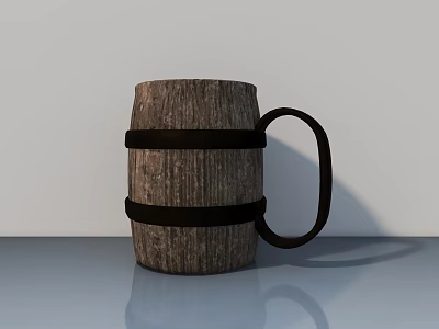 Wooden Barrel Shaped Decorative Ornament Set With Black Bands On Smooth Surface 3d model
