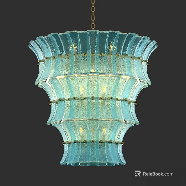 Blue Glass Chandelier with Gold Accents and Elegant Layered Modern Design for Home Decor 3d model 