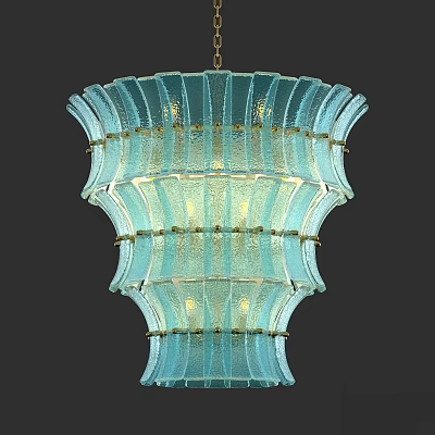 Blue Glass Chandelier with Gold Accents and Elegant Layered Modern Design for Home Decor 3d model
