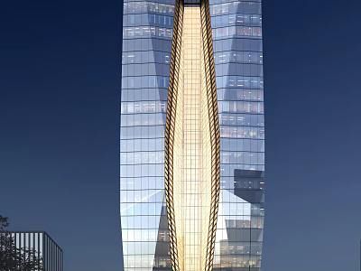 Modern Hotel Skyscraper With Glass Curtain Wall And Illuminated Exterior Design 3d model