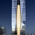 Modern Hotel Skyscraper With Glass Curtain Wall And Illuminated Exterior Design