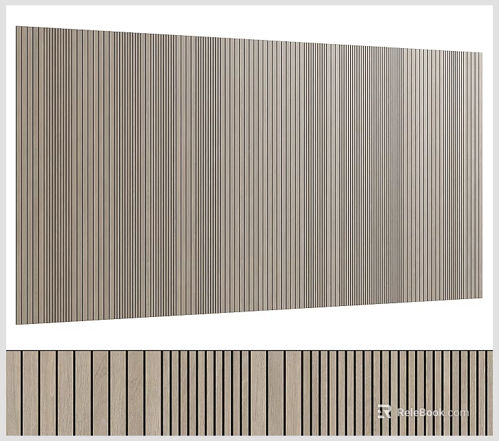 Modern Bedroom Accent Wall Design With Vertical Wooden Stripes And Neutral Tones 3d model 