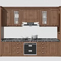 Traditional Wooden Kitchen Cabinets With Glass Doors Oven And Marble Countertop