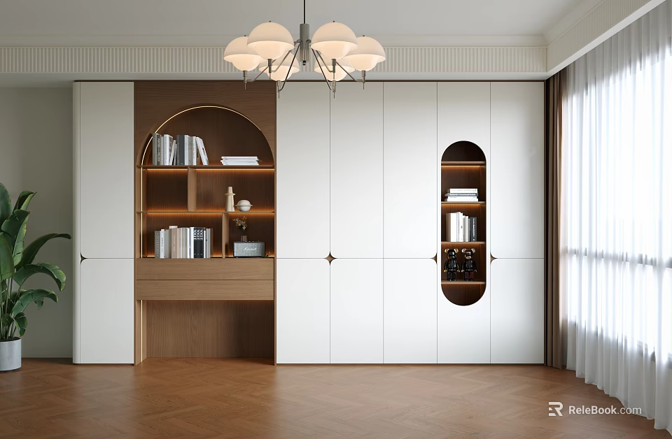 Modern White And Wooden Bookcase With Open Shelves For Books And Decorative Items 3d model 