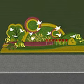 Vibrant Shrub Landscape Design With Colorful Circles White Doves And Music Notes
