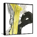 Two Panel Abstract Paintings In Black Frames With Yellow Black White Fluid Brushstrokes 3d model