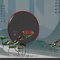 Elegant Traditional Chinese Decor With Lotus Flowers And Scroll Calligraphy