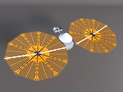Satellite Structure With Large Yellow Solar Panels And White Central Module 3d model