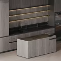 Modern Kitchen Interior With Gray Wooden Cabinets Island Countertop And Lighting
