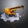 Yellow Tracked Construction Crane Equipment With Extended Arm And Hook On Circular Platform