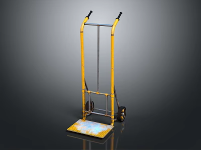Yellow Hand Truck With Black Handles Two Wheels And Metal Platform Base 3d model