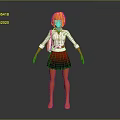Anime Style Character With Pink Hair And School Uniform Outfit Design