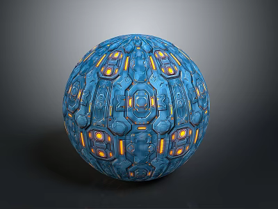 Futuristic Mechanical Blue Gate With Orange Glowing Lights And Intricate Textures 3d model