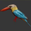 Colorful Kingfisher Bird With Blue Wings Yellow Belly Red Beak And Red Feet
