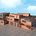 Modern Office Building With Wooden Structure Multiple Cubes Large Windows And Terraces 3d model