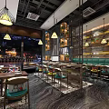Modern Restaurant Interior With Pendant Lights Teal Seats And Wooden Decorative Walls