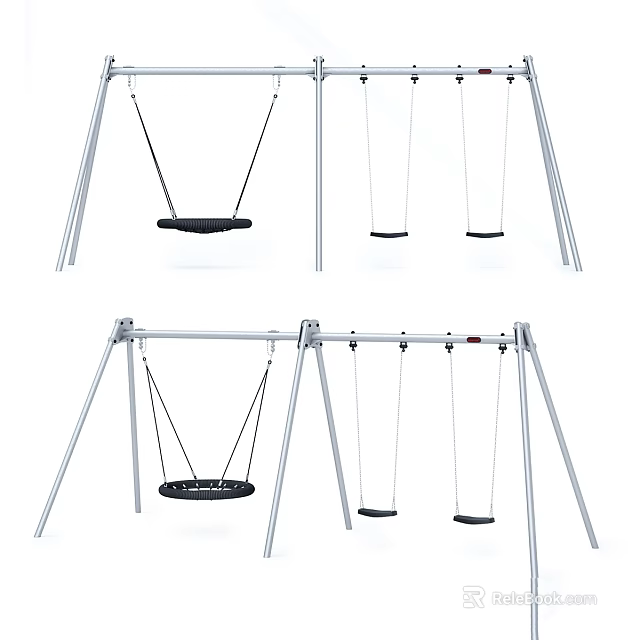 Industrial Swing Set With Metal Frame And Multiple Hanging Seats Structure 3d model
