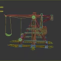 Historical Wooden Catapult Model Featuring Metal Components And Blue Accents Base
