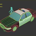 3D Police Car Model With Red And Blue Lights And Blue Figure Standing On Roof