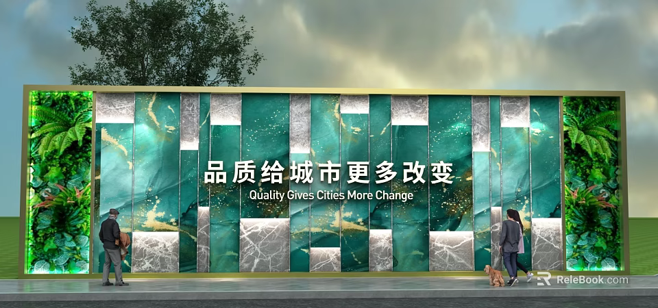 Green And Silver Building Exterior Wall With Marble Texture Showcasing Urban Quality Change 3d model 