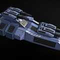 Futuristic Blue Fighter Jet Featuring Multiple Gun Turrets Geometric Design And