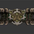 Ornate Decorative Armband With Metal Spikes Circular Plates Colorful Woven Bands And Fur Trim