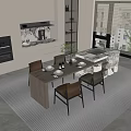 Modern Nakajima Dining Table and Chair Combination Sideboard 3d model
