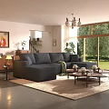 Modern Black Fabric Leisure Sectional Sofa Set For Bright Cozy Sunlit Home Living Room Decor