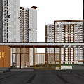 Modern Entrance Gate With Metal Grille Design Canopy Roof And High Rise Buildings