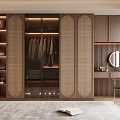 Modern Wooden Glass-Door Wardrobe With Hanging Clothes And Rattan Storage Shelves Interior Design