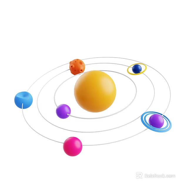Cosmic Landscape of Solar System with Sun and Colorful Orbiting Planets 3d model 
