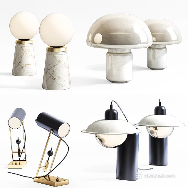 Modern Table Lamps Featuring Mushroom Shapes Marble Texture And Ceramic Bases 3d model