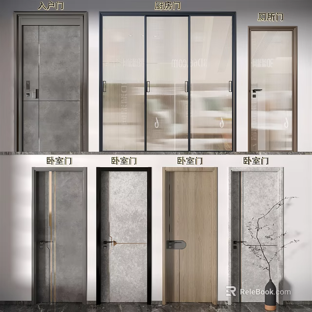 Modern Hinged Bedroom Door Designs With Various Materials And Styles 3d model