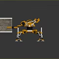 Orange Industrial Robotic Arm Handling Wooden Crate On Wooden Floor