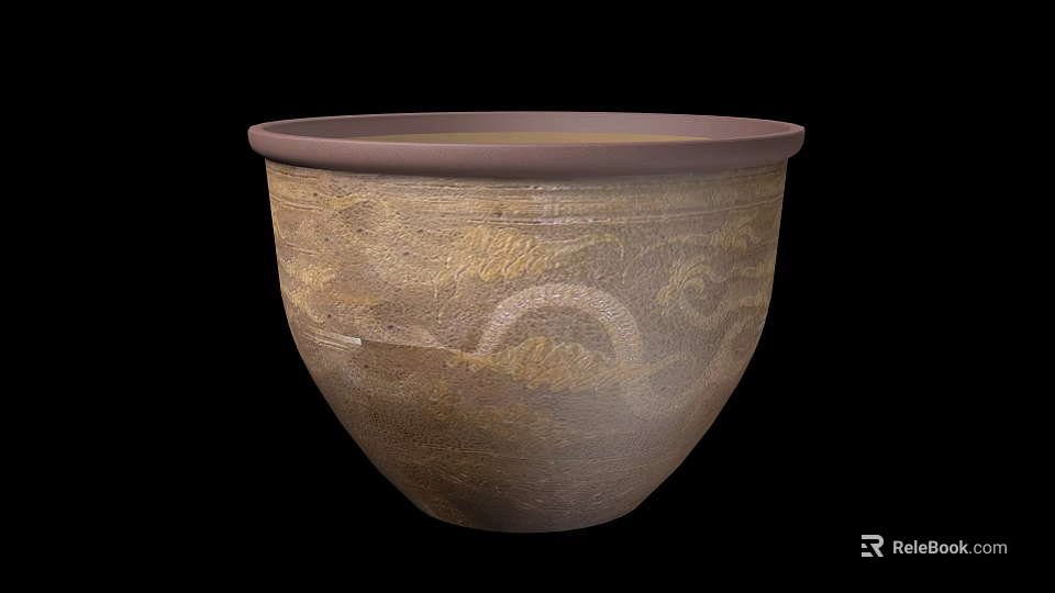 Traditional Ceramic Fish Tank With Intricate Golden Dragon Pattern For Aquarium 3d model 
